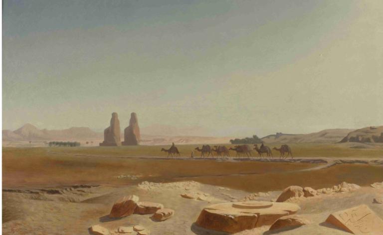 Caravan Passing The Colossi Of Memnon, Thebes,Karawane an den Memnon-Kolossen vorbei, Theben,Jean-Léon Gérôme