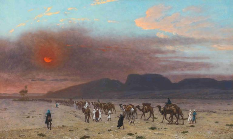 Caravane Dans Le Desert,Karawane In Der Wüste,Jean-Léon Gérôme,Ölgemälde,Ölgemälde, Pferd, mehrere Jungen