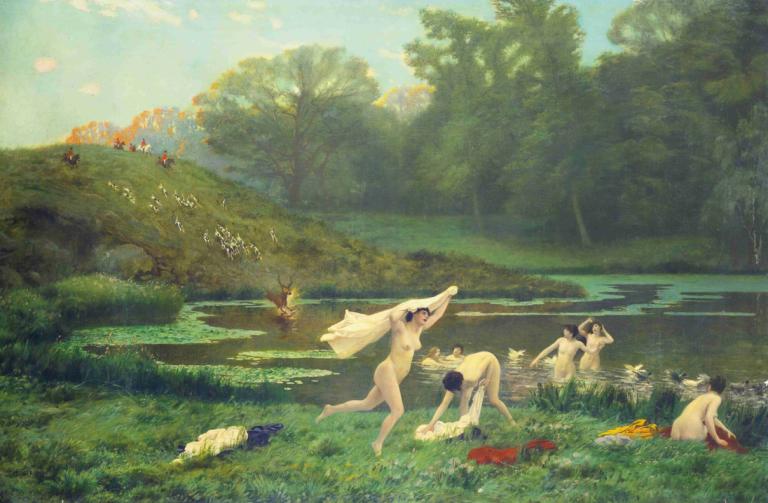 Diane Et Actéon,Diana Und Aktäon,Jean-Léon Gérôme,Ölgemälde,Ölgemälde, draußen, nackt, Baum, Natur