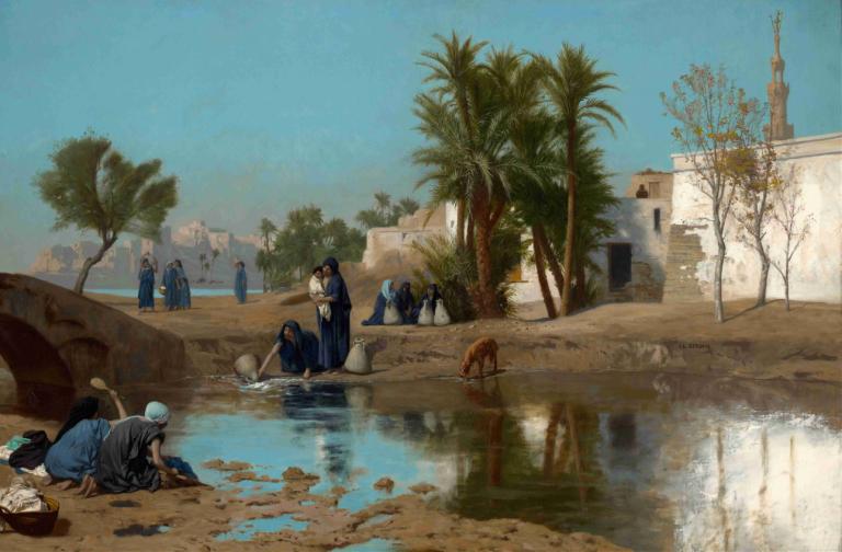 Fellah Women Drawing Water,Perempuan Fellah Menimba Air,Jean-Léon Gérôme,Lukisan cat minyak