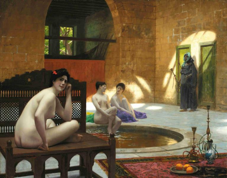 Femmes Au Bain,Wanita di Kamar Mandi,Jean-Léon Gérôme,Lukisan cat minyak,Lukisan cat minyak, telanjang