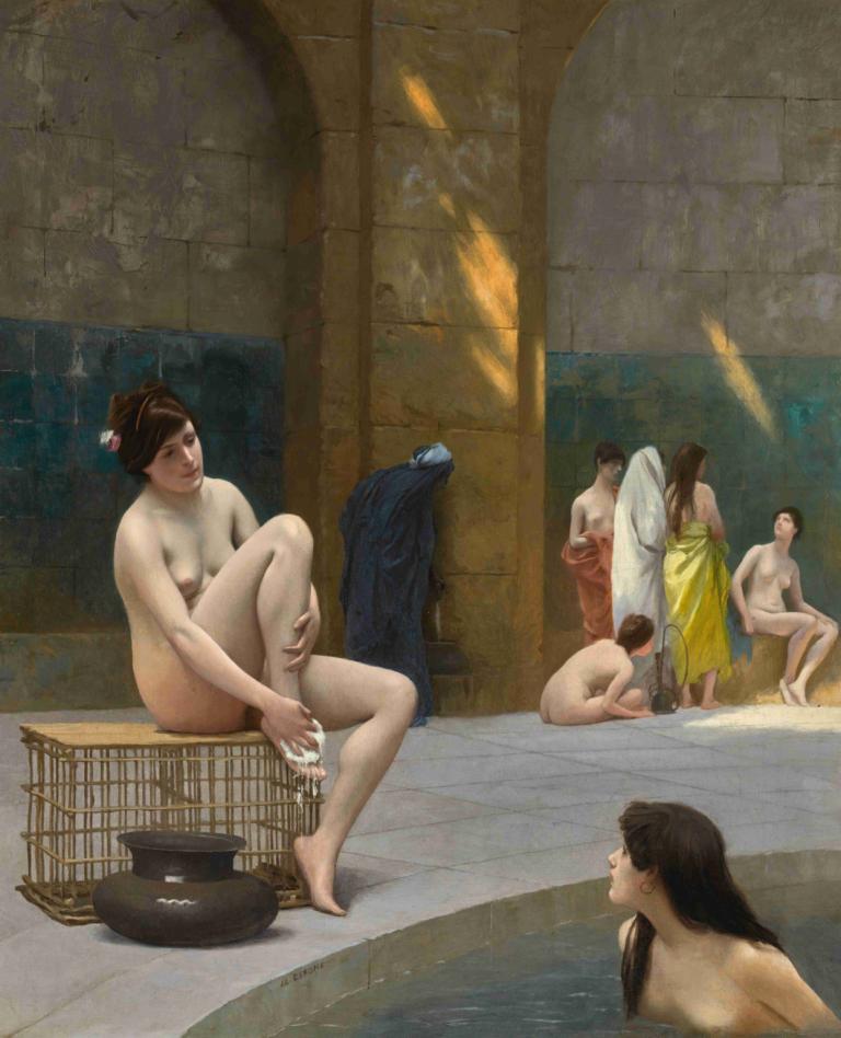 Femmes Au Bain,Wanita di Kamar Mandi,Jean-Léon Gérôme,Lukisan cat minyak,Lukisan cat minyak, parodi seni rupa