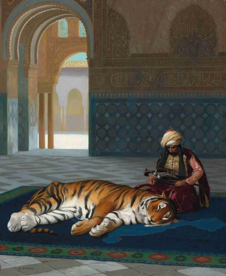 Le Tigre Et Le Gardien,Tigrul și gardianul,Jean-Léon Gérôme,Pictura in ulei,Pictura in ulei, tigru, turban