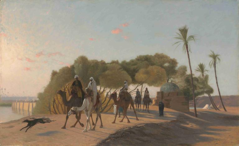 Leaving the Oasis,Plecarea din Oasis,Jean-Léon Gérôme,Pictura in ulei,Pictura in ulei, copac, palmier