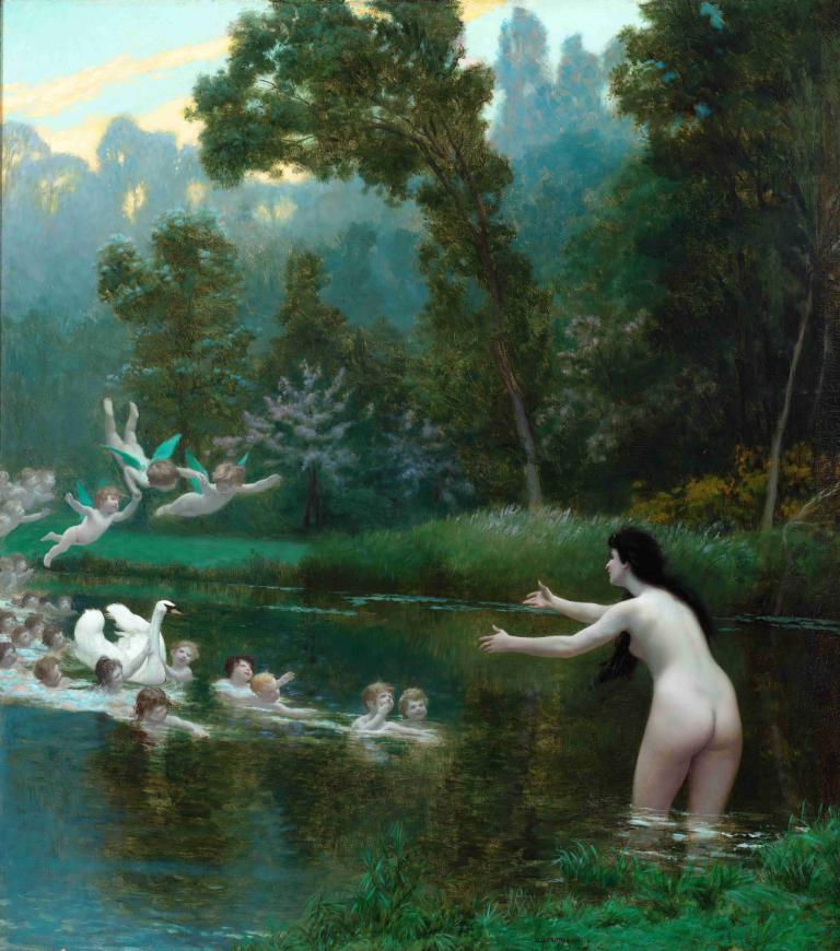 Leda And The Swan,Leda și lebăda,Jean-Léon Gérôme,Pictura in ulei,Pictura in ulei, nud, cur, natură