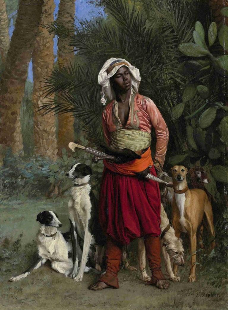 Master of the Hounds,Stăpânul câinilor de vânătoare,Jean-Léon Gérôme,Pictura in ulei,Pictura in ulei, câine