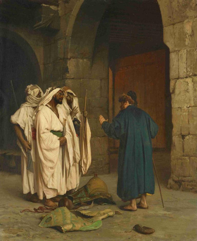 Old Jew with three Arabs,Vieux juif avec trois Arabes,Jean-Léon Gérôme,Peinture à l'huile,Peinture à l'huile