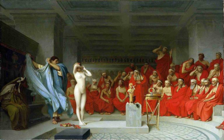 Phryne revealed before the Areopagus,Phryné révélée devant l'Aréopage,Jean-Léon Gérôme,Peinture à l'huile