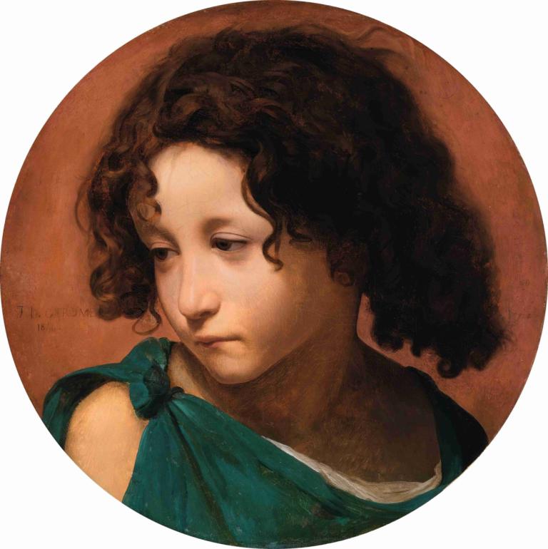 Portrait D’enfant,Jean-Léon Gérôme,Peinture à l'huile,Peinture à l'huile, solo, 1fille, cheveux bruns