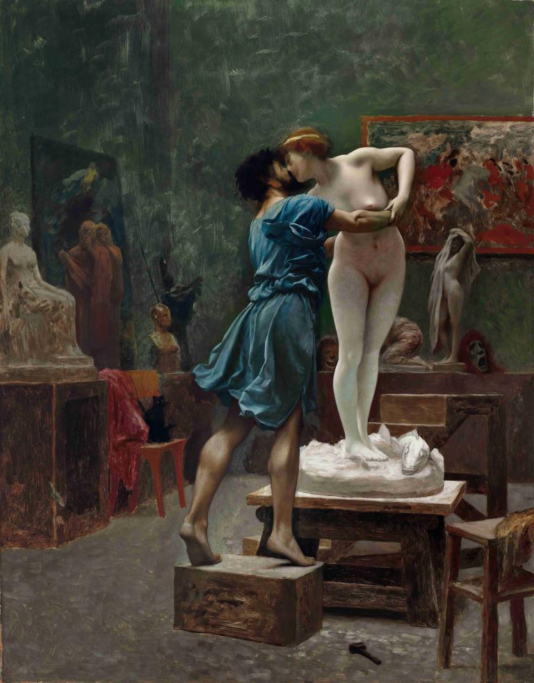 Pygmalion et Galatée, esquisse à l'huile,皮格马利翁和加拉蒂亚》，油画素描,Jean-Léon Gérôme,让-莱昂-热罗姆,油画,油画, 美术模仿, 戏仿, 裸体, 裙子