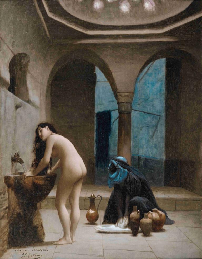 Study For A Maure Bath, Turkish Woman In The Bath,터키식 목욕탕, 터키식 목욕탕에서 공부하기,Jean-Léon Gérôme,장-레옹 제롬,오일 페인팅