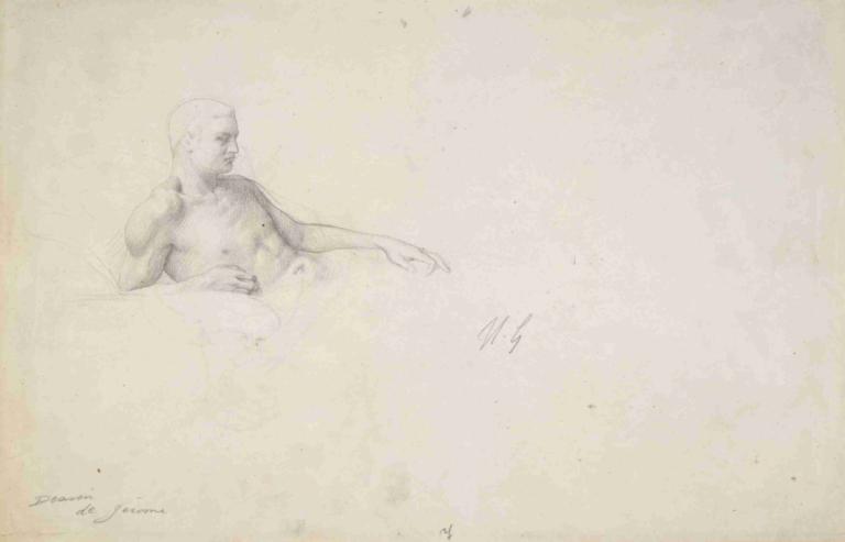 Study for King Candaules,칸다울레스 왕을 위한 공부,Jean-Léon Gérôme,장-레옹 제롬,스케치,스케치, 1남, 남성 집중, 독주, 단색화, 간단한 배경