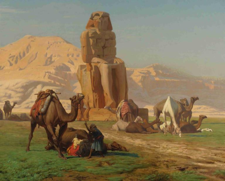 The Colossus Of Memnon,Le colosse de Memnon,Jean-Léon Gérôme,Peinture à l'huile,Peinture à l'huile