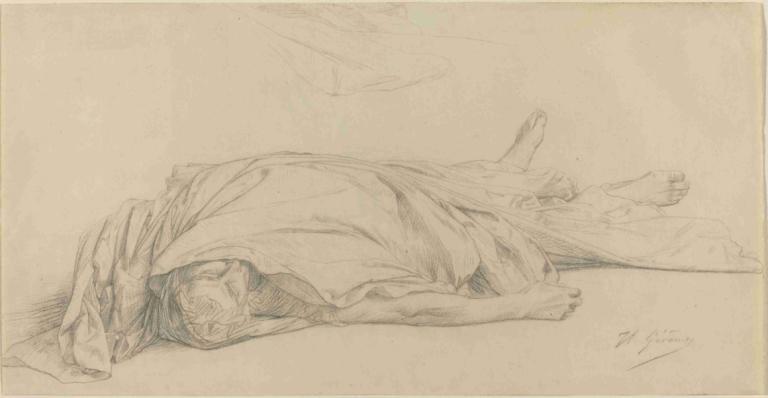 The Dead Caesar,Le César mort,Jean-Léon Gérôme,Croquis,Croquis, pieds nus, monochrome, solo, couché