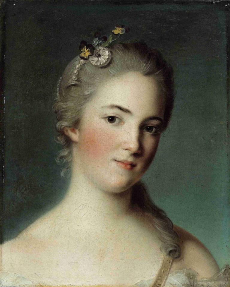 Portrait Of Marie-Geneviève Boudrey,Jean-Marc Nattier,Oil Painting,Oil Painting, solo, 1girl, realistic