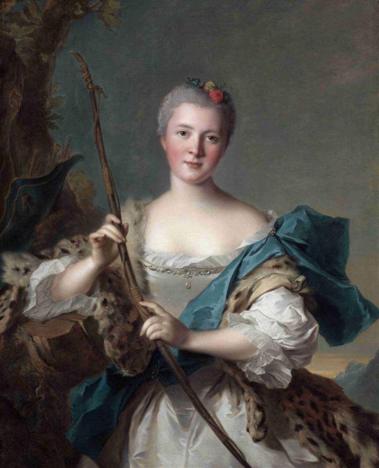 Portrait of a Woman as Diana,Jean-Marc Nattier,Oil Painting,Oil Painting, fine art parody, solo, realistic