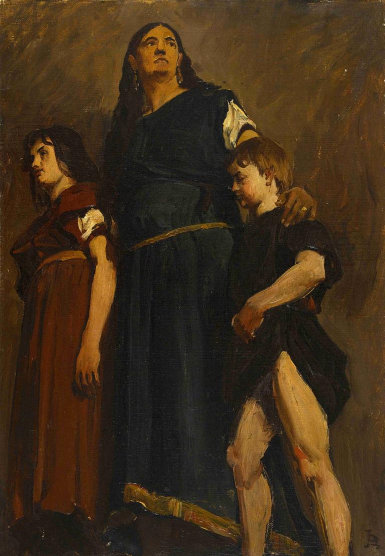 Femme mérovingienne et deux enfants,Femeie merovingiană și doi copii,Jean-Paul Laurens,Pictura in ulei