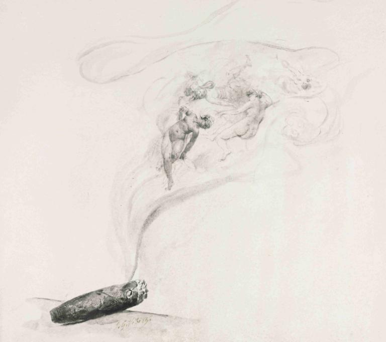 Dans la Fumé,Jehan Georges Vibert,Sketch,Sketch, monochrome, traditional media, 1girl, simple background