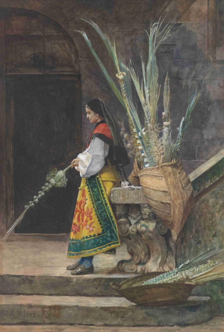 Palm Sunday in Spain,Palmusunnuntai Espanjassa,Jehan Georges Vibert,Öljymaalaus,Öljymaalaus, 1 tyttö