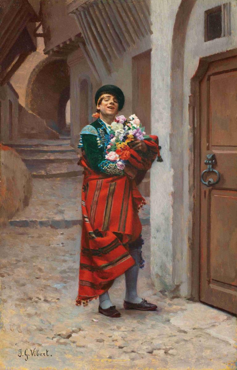 Spanish Bullfighter with Flowers,Petarung Banteng Spanyol dengan Bunga,Jehan Georges Vibert