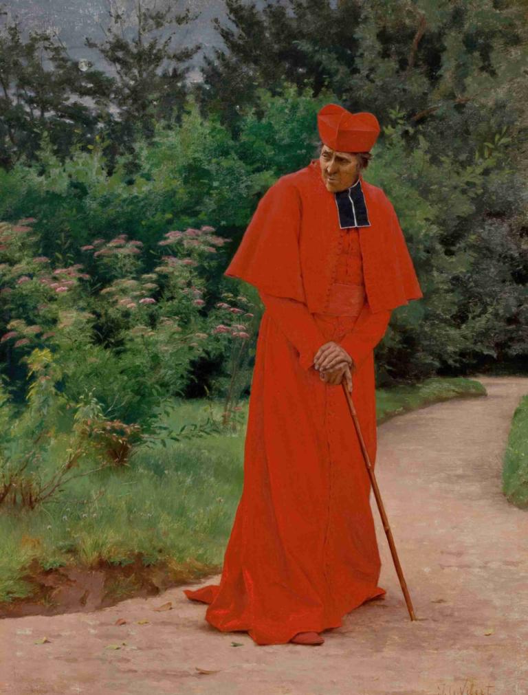 The Cardinal,Kardinal,Jehan Georges Vibert,Oljna slika,Oljna slika, 1 fant, moški fokus, solo, klobuk, trs