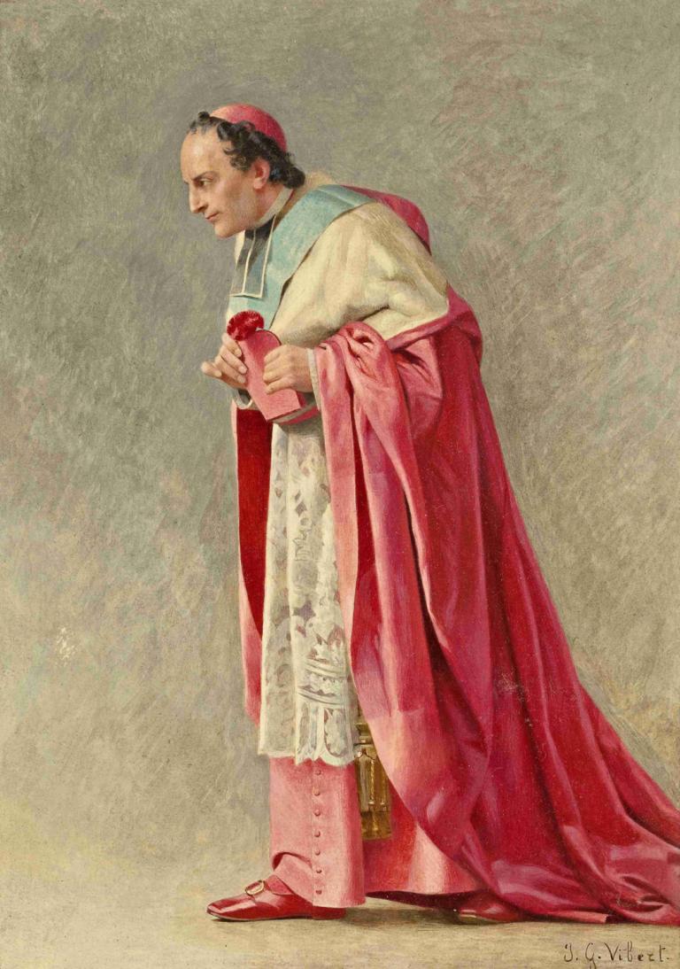 The Cardinal,De kardinaal,Jehan Georges Vibert,Olieverf,Olieverf, solo, zwart haar, 1meisje