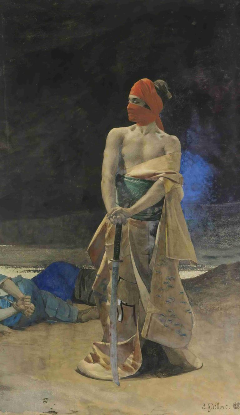 The Victorious Warrior,De zegevierende krijger,Jehan Georges Vibert,Olieverf,Olieverf, wapen, zand