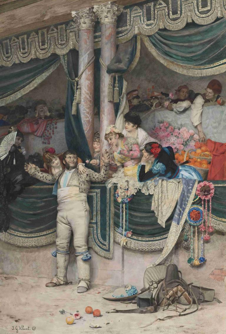 The bullfighter's adoring crowd,Tyrefekterens tilbedende folkemengde,Jehan Georges Vibert,Oljemaleri