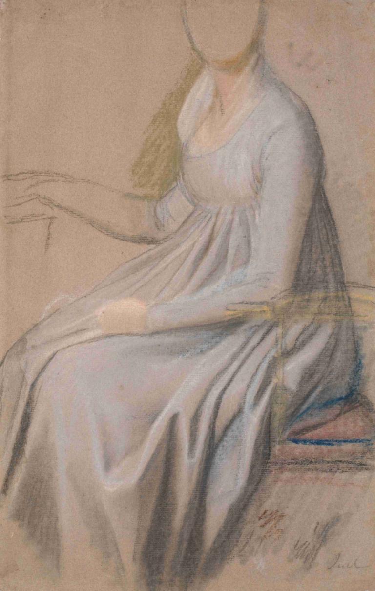 Dragtstudie til portrættet af grevinde Agnete Marie Rosencrone,Jens Juel,Color Sketch,Color Sketch, 1girl