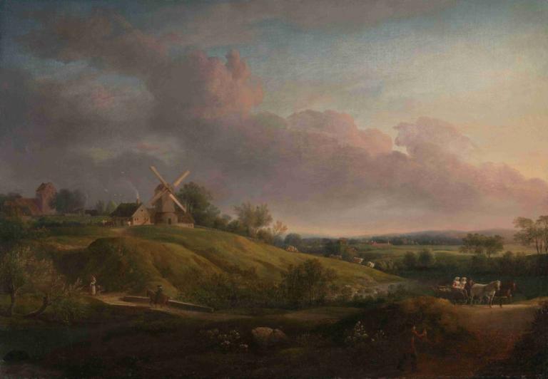 Landscape with a Church and a Mill,Pokrajina s cerkvijo in mlinom,Jens Juel,Oljna slika,Oljna slika, kulisa