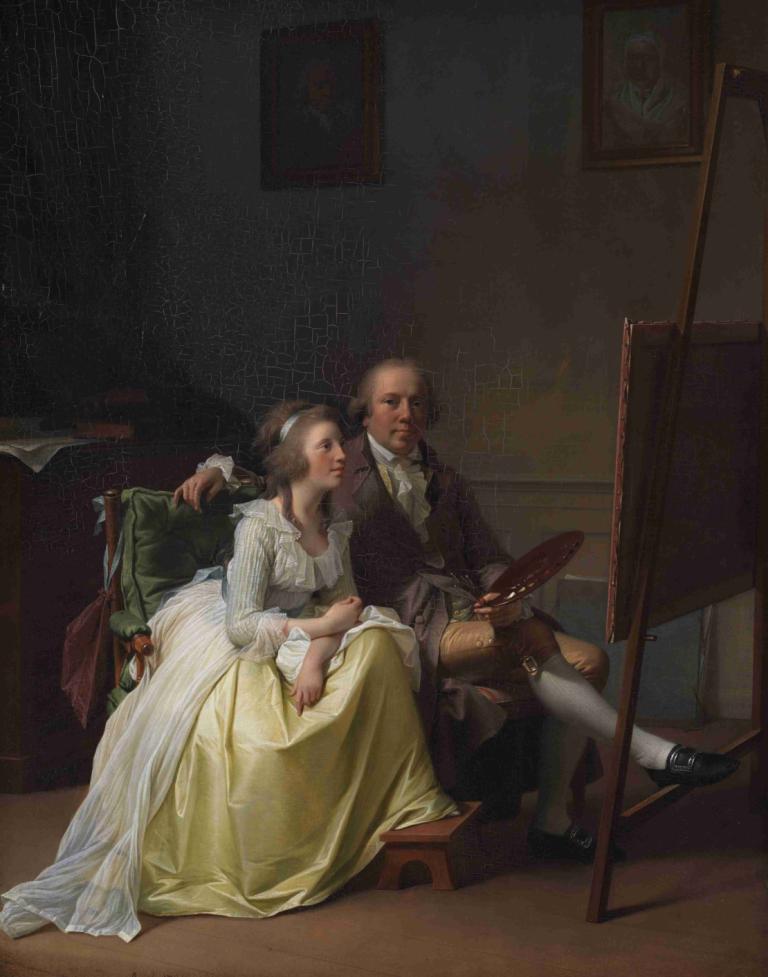 The Artist and his Wife Rosine, née Dørschel,藝術家和他的妻子羅辛·多爾謝爾,Jens Juel,延斯·朱爾,油畫,油畫, 美術模仿, 繪畫（物體）, 裙子, 1個女孩