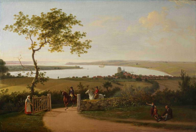 View Of The Little Belt From A Hill Near Middelfart, Funen,Jens Juel,Oil Painting,Oil Painting, outdoors