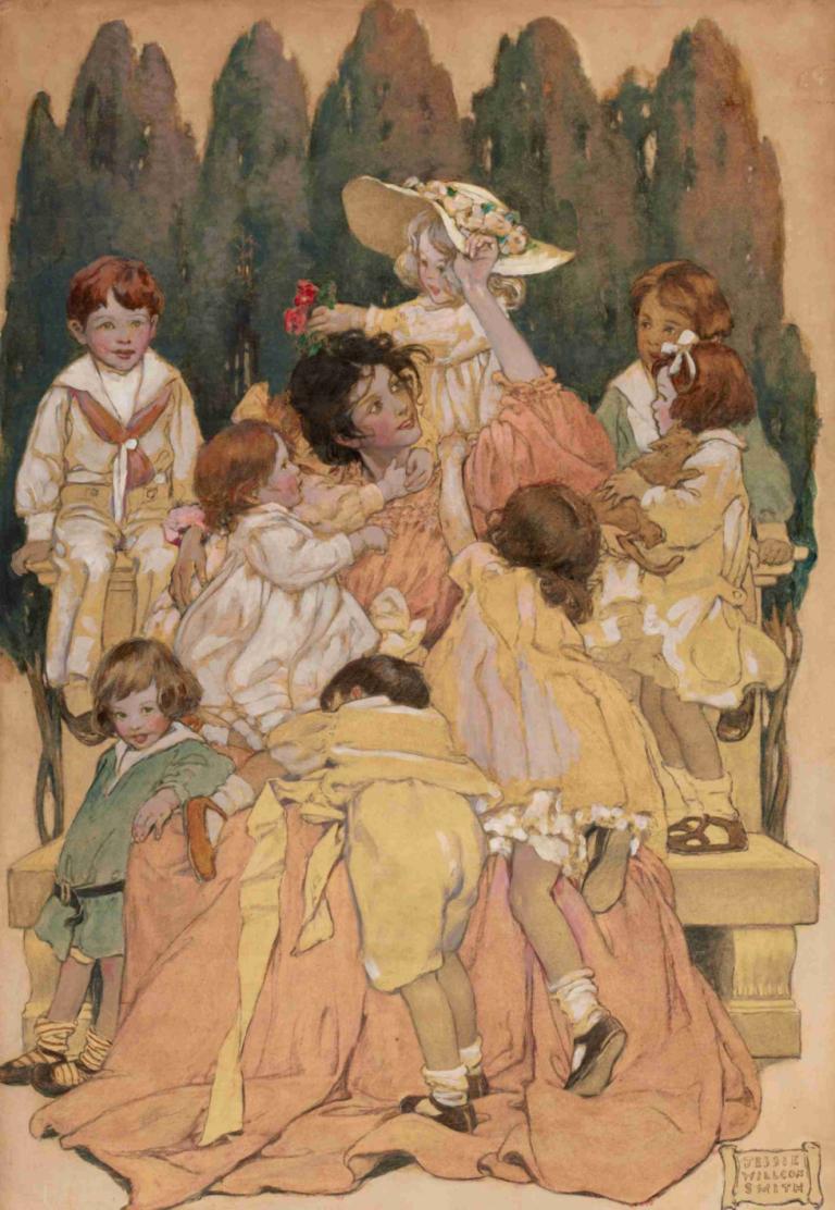 A Child's Garden of Verses,Jessie Willcox Smith,Illustration,Illustration, multiple girls, yellow dress