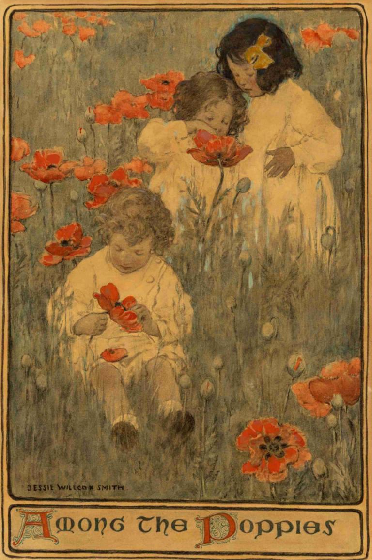 Among the Poppies, The Child in a Garden,Jessie Willcox Smith,Illustration,Illustration, flower