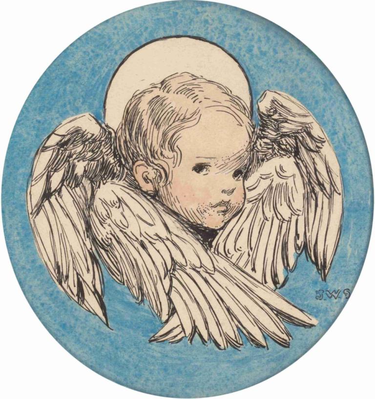 Angel,Onkivapa,Jessie Willcox Smith,Kuva,Kuva, yksin, 1 poika, siivet, miehen keskittyminen, parta, muotokuva