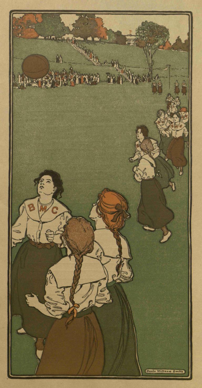 Febuary,二月份,Jessie Willcox Smith,杰西-威尔考克斯-史密斯,插画,插画, 编织, 多个女孩, 衬衫, 白衬衫, 裙子, 长发, 树, 多个男孩, 棕色的头发, 辫子马尾辫, 黑发, 户外