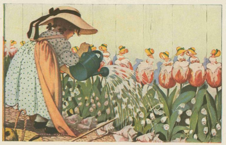 Mary, Mary, quite contrary, how does your garden grow,메리, 메리, 아주 반대로, 당신의 정원은 어떻게 자랍니다.,Jessie Willcox Smith