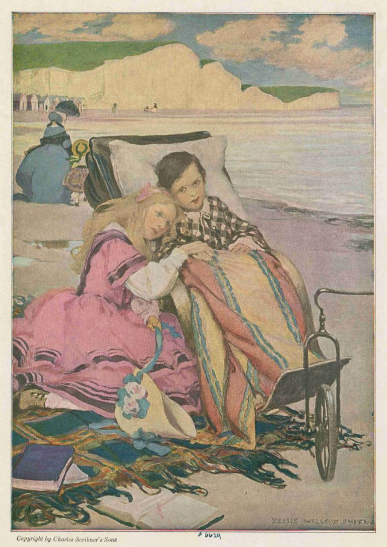 Paul Dombey and Florence on the beach at Brighton.,Paul Dombey und Florence am Strand von Brighton.