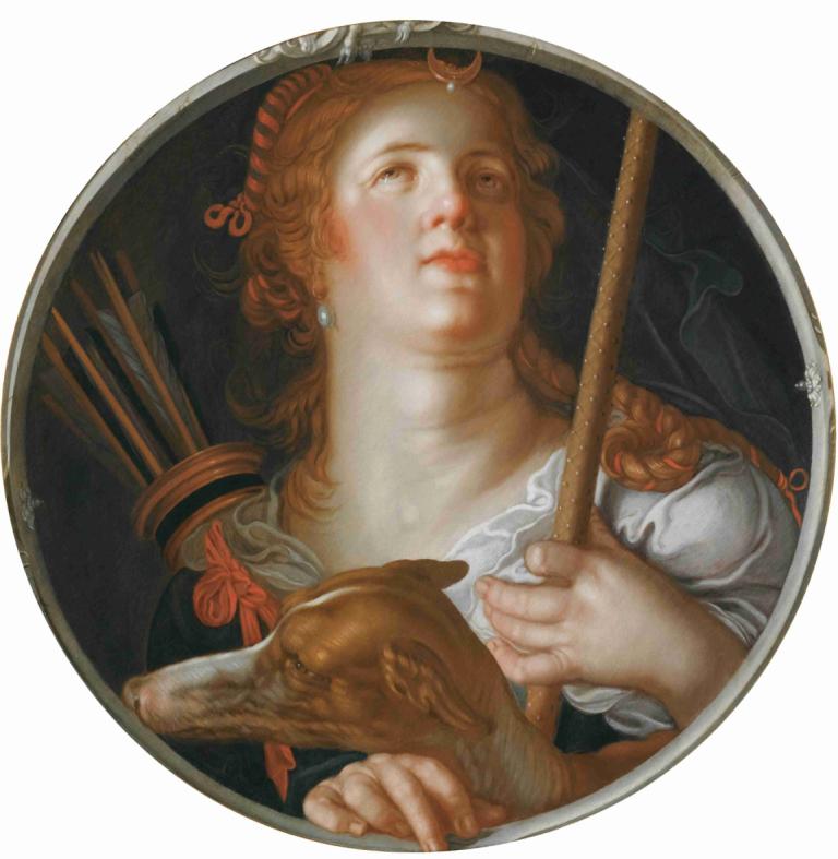 Diana,Joachim Wtewael,Oil Painting,Oil Painting, 1girl, jewelry, arrow (projectile), earrings, realistic