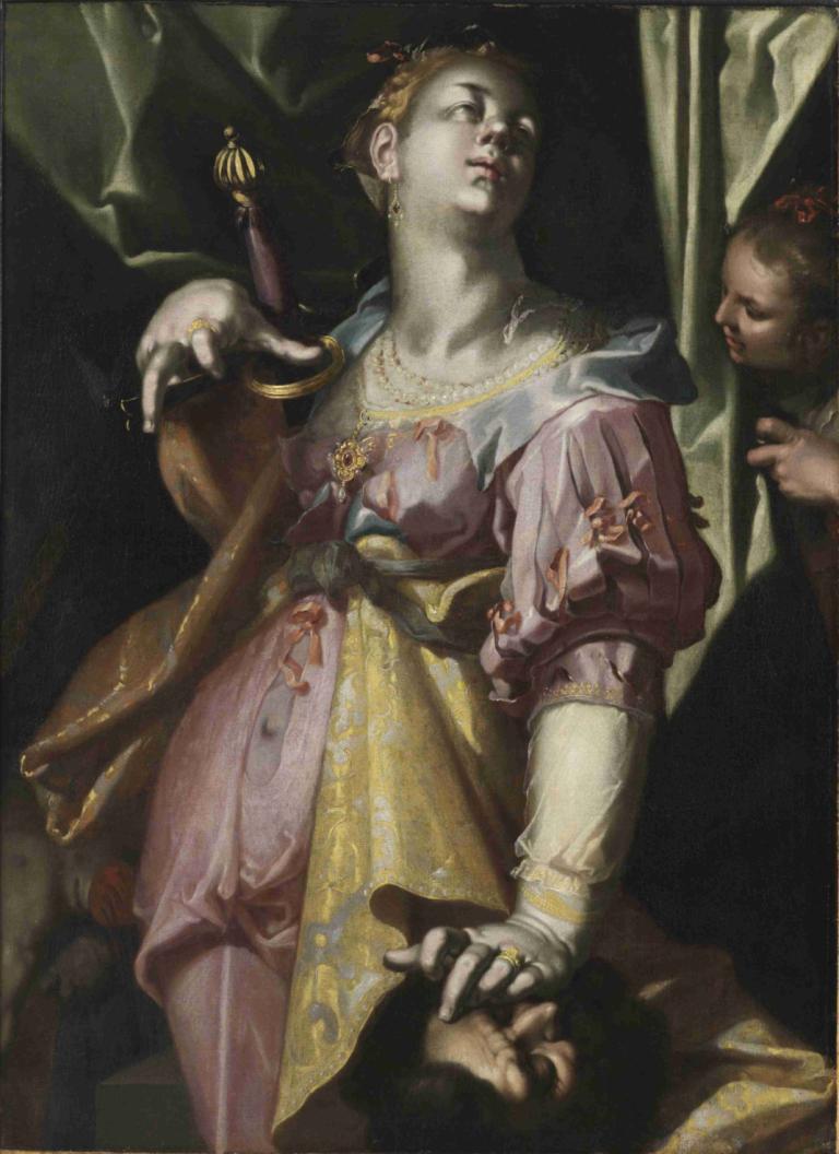 Judith and the Head of Holofernes,Joachim Wtewael,Oil Painting,Oil Painting, fine art parody, jewelry, 1girl