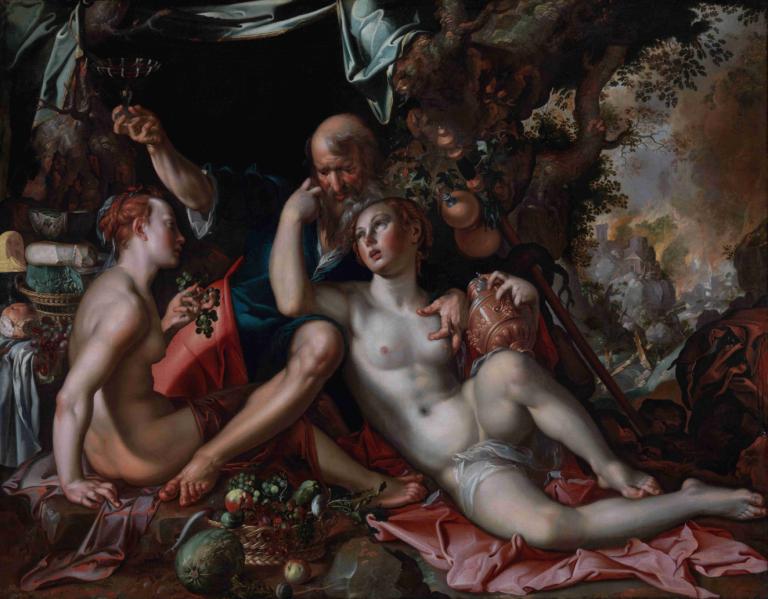 Lot and His Daughters,Lot a jeho dcery,Joachim Wtewael,Olejomalba,Olejomalba, parodie na výtvarné umění, prsa