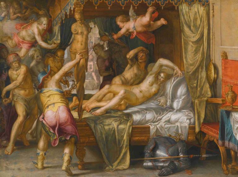 Mars And Venus Surprised By Vulcan,火星和金星對火神感到驚訝,Joachim Wtewael,約阿希姆·韋特韋爾,油畫,油畫, 美術模仿, 戲仿, 多個男孩, 6+男孩, 男性焦點