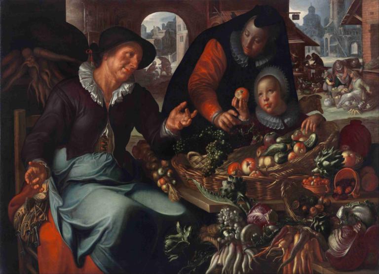 The Fruit And Vegetable Seller,Sprzedawca owoców i warzyw,Joachim Wtewael,Obraz olejny,Obraz olejny