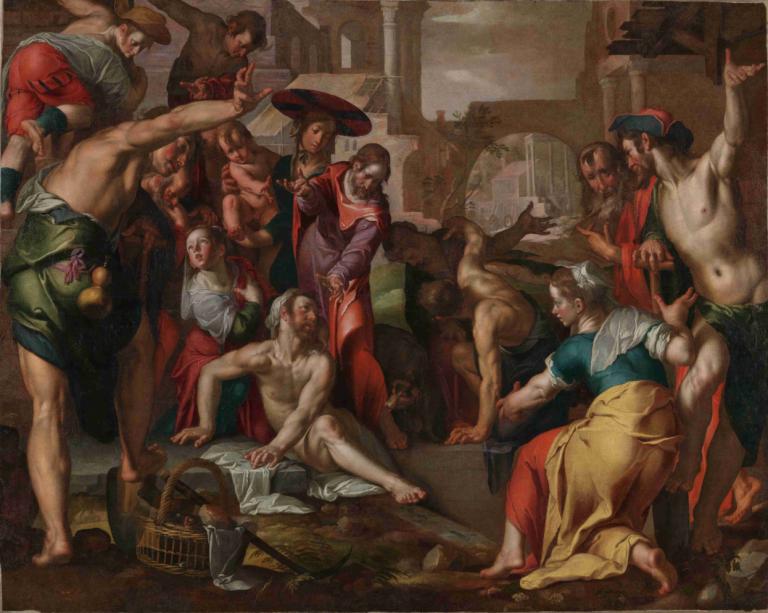 The Raising Of Lazarus,나사로의 부활,Joachim Wtewael,요아킴 뷔테옐,오일 페인팅,오일 페인팅, 미술 패러디, 여러 소년, 풍자적 개작 시문, 6+소년, 남성 집중