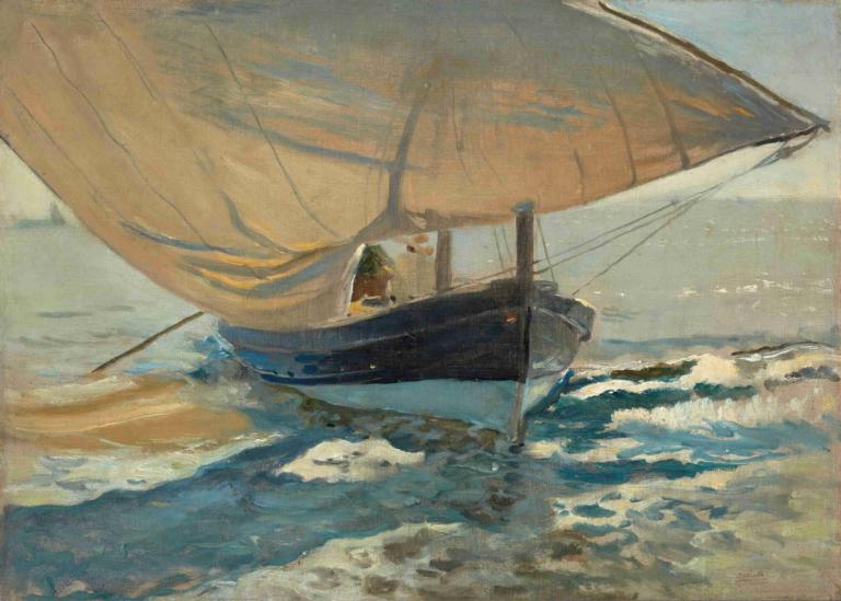 Barcas En La Playa [Fishing Boats On The Beach, Valencia],Joaquín Sorolla,Oil Painting,Oil Painting