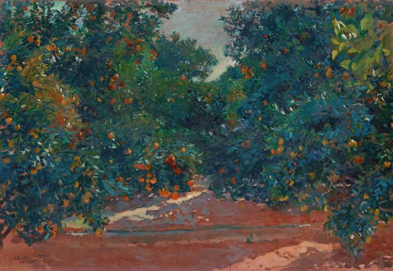 Naranjos De Alcira (Orange Trees In Alcira),阿尔西拉的橘子树,Joaquín Sorolla,华金-索罗拉,油画,油画, 户外, 没有人类, 树, 风景, 水果, 衬套