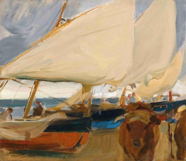 Playa De Valencia,Praya de Valencia.,Joaquín Sorolla,Hoa Kim Sorora.,Tranh sơn dầu,Tranh sơn dầu, tàu thủy