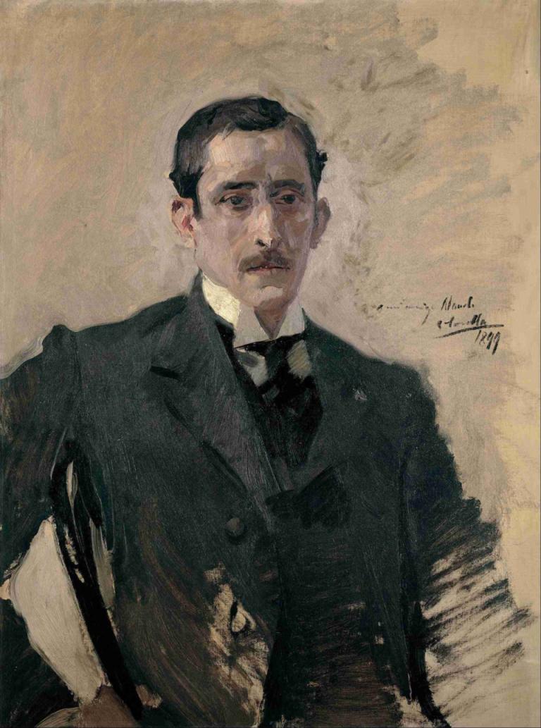 Portrait,Joaquín Sorolla,Oil Painting,Oil Painting, 1boy, male focus, solo, black hair, necktie