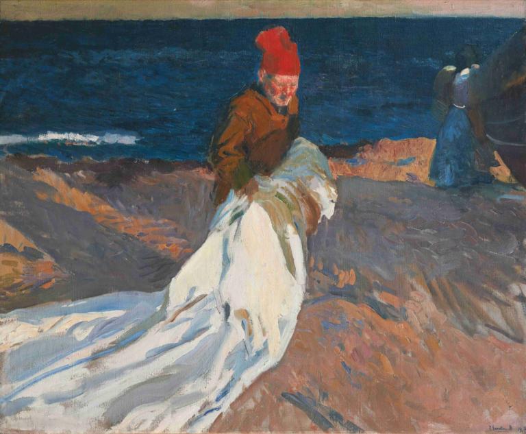 Recogiendo la vela, playa de Valencia (gathering the sail, Valencia beach),Joaquín Sorolla,Oil Painting