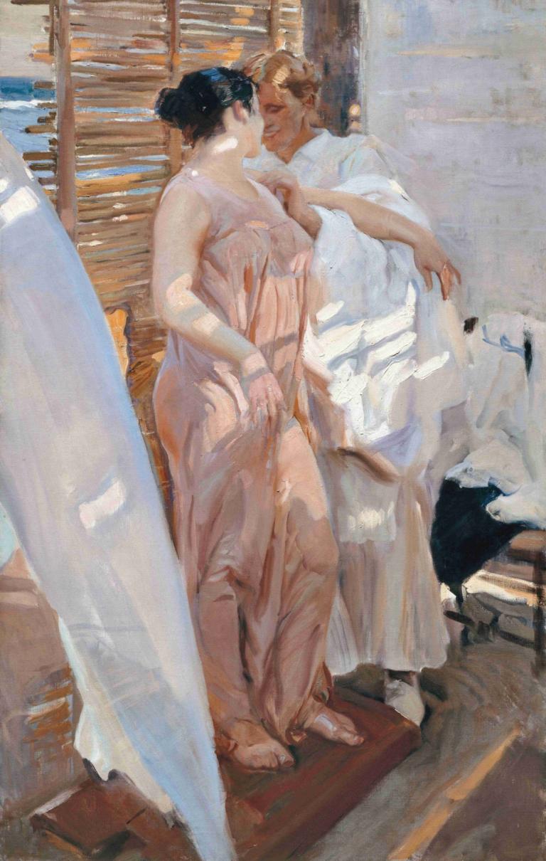 The Pink Robe,De roze mantel,Joaquín Sorolla,Olieverf,Olieverf, zwart haar, jaoi, meerdere jongens